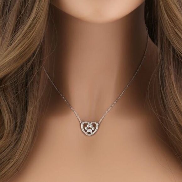 Sterling Silver Heart Paw Necklace New - Picture 4 of 4